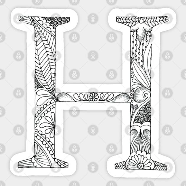 Henna Alphabet H / Henna Letter H - Black Henna Line Art Sticker by Tilila